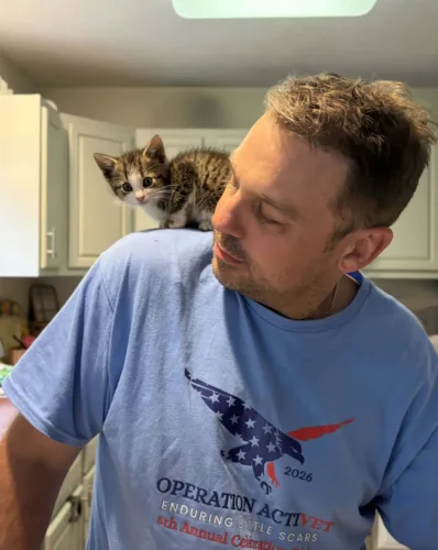 Sunday work shift takes a "paws"itive turn for local firefighter Jason Nestor